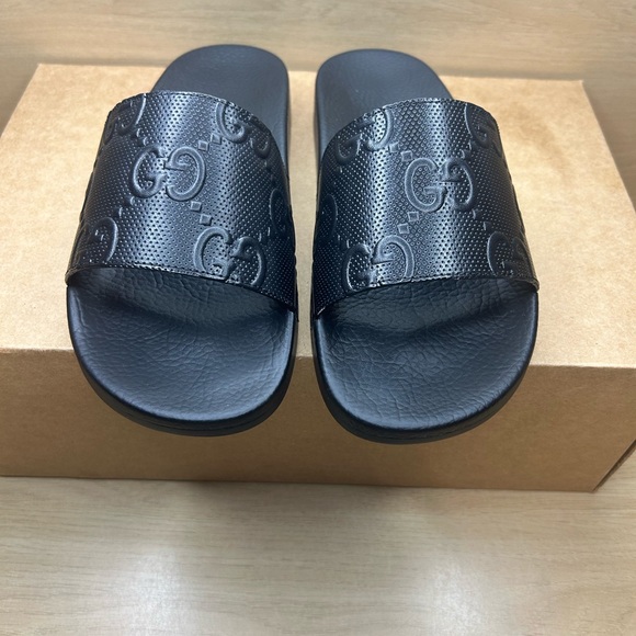 Women’s Auth Gucci GG Slide Sandals Size 8.5/9 Euro 39 Demetra Black - Picture 5 of 12